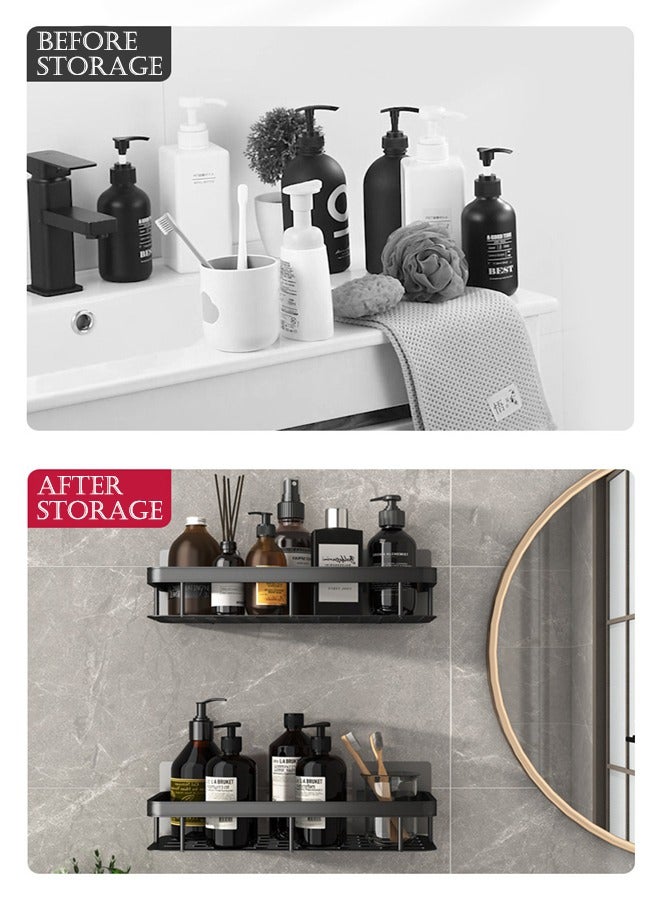 هومار كيت حامل دش، حامل دش منظم من الفولاذ المقاوم للصدأ اللاصق، حامل دش زاوية مع خطافات، أرفف دش لتخزين منظمات الحمام والتخزين، أسود - Image 5