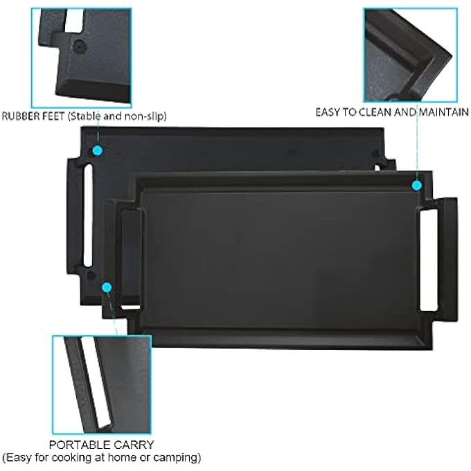 COVERCOOK Cast Iron Griddle Pan Rectangular Grill 43 X 23 Cm Flat Griddle Pan For Induction Hob With Dual Handles For Open Fire Ovens Microwaves Electric Cooktops Outdoor Grills - Image 5