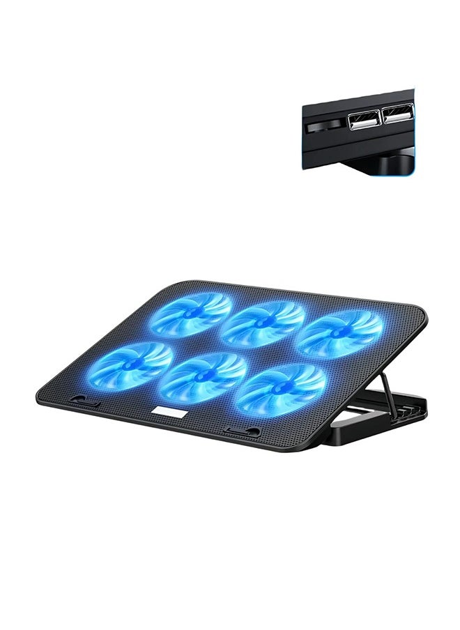 TodyJeyHo Laptop Cooling Pad, 6 Cooling Fans, Cooling Pad for Laptop Fan 13-15.6 Inch, Laptop Cooler Stand with 5 Height Adjustable, Notebook Cooler Pad with Two USB Port (Black)  - Image 1