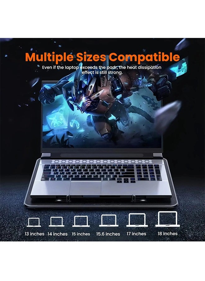 TodyJeyHo Laptop Cooling Pad, 6 Cooling Fans, Cooling Pad for Laptop Fan 13-15.6 Inch, Laptop Cooler Stand with 5 Height Adjustable, Notebook Cooler Pad with Two USB Port (Black)  - Image 2
