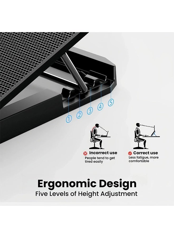 TodyJeyHo Laptop Cooling Pad, 6 Cooling Fans, Cooling Pad for Laptop Fan 13-15.6 Inch, Laptop Cooler Stand with 5 Height Adjustable, Notebook Cooler Pad with Two USB Port (Black)  - Image 5