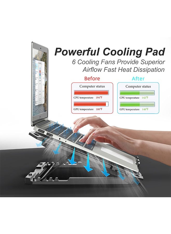 TodyJeyHo Laptop Cooling Pad, 6 Cooling Fans, Cooling Pad for Laptop Fan 13-15.6 Inch, Laptop Cooler Stand with 5 Height Adjustable, Notebook Cooler Pad with Two USB Port (Black)  - Image 3