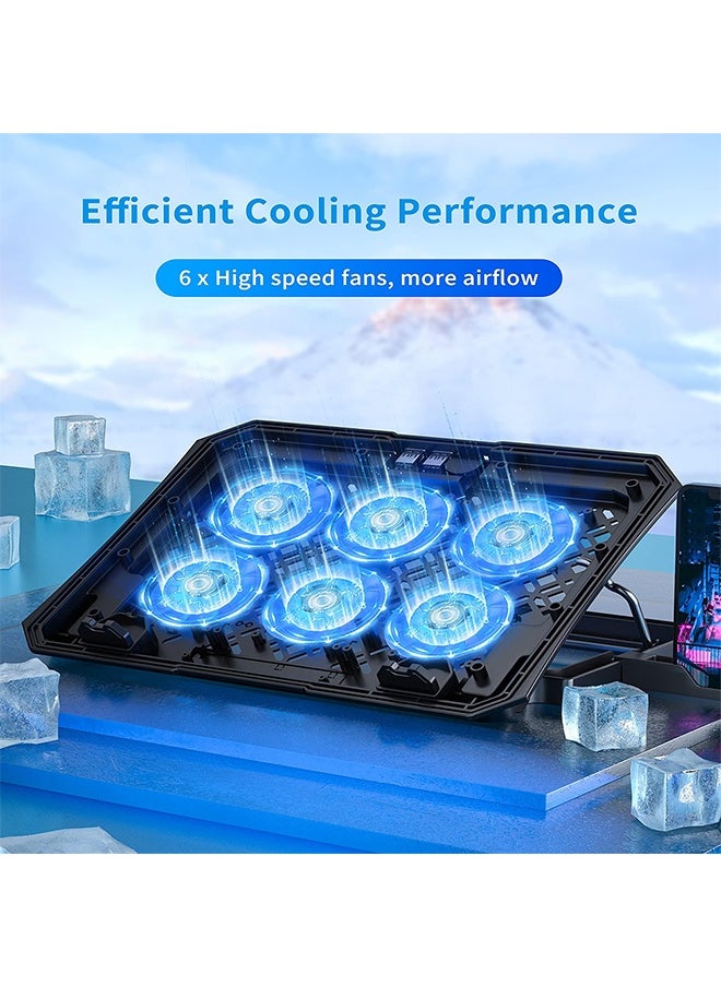 TodyJeyHo Laptop Cooling Pad, 6 Cooling Fans, Cooling Pad for Laptop Fan 13-15.6 Inch, Laptop Cooler Stand with 5 Height Adjustable, Notebook Cooler Pad with Two USB Port (Black)  - Image 2
