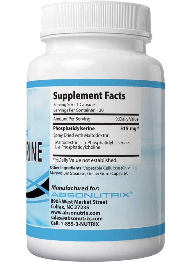 Absonutrix Phosphatidylserine 515 mg, 4 Fl Oz Large Bottle - 120 Servings, Made in USA, Quick Absorption, Quality Potent Ingredients, Third-Party Tested, Non-GMO, GMP Certified, Cruelty-Free Products - Image 4