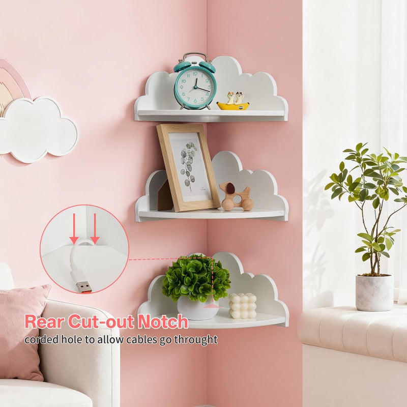 Conamily Cloud Corner Floating Shelvesï¼ŒSet of 3 White Corner Wall Shelf Floating Wooden Cute Wall Mounted Shelves Clouds Dispaly Shelf for Kidâ€™s Room,Toys, Plants & Storage - Image 2