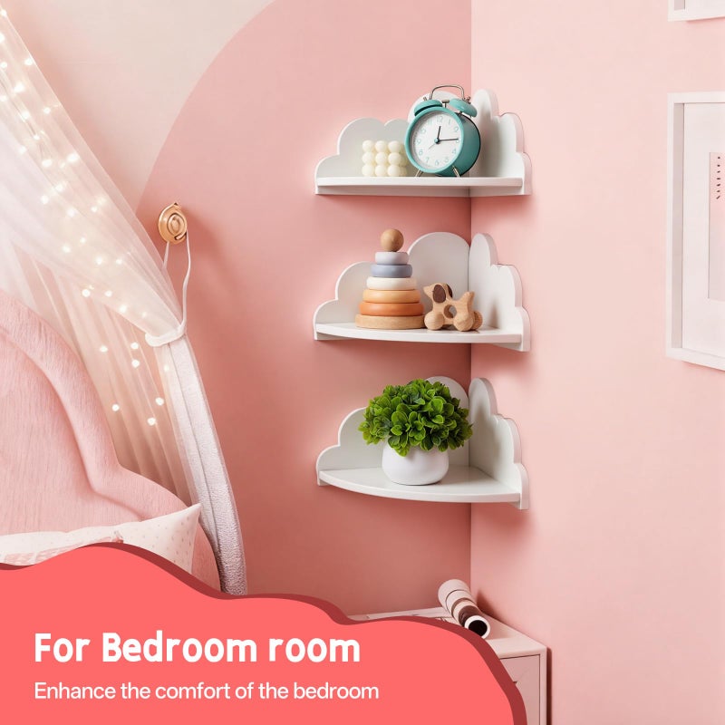 Conamily Cloud Corner Floating Shelvesï¼ŒSet of 3 White Corner Wall Shelf Floating Wooden Cute Wall Mounted Shelves Clouds Dispaly Shelf for Kidâ€™s Room,Toys, Plants & Storage - Image 3