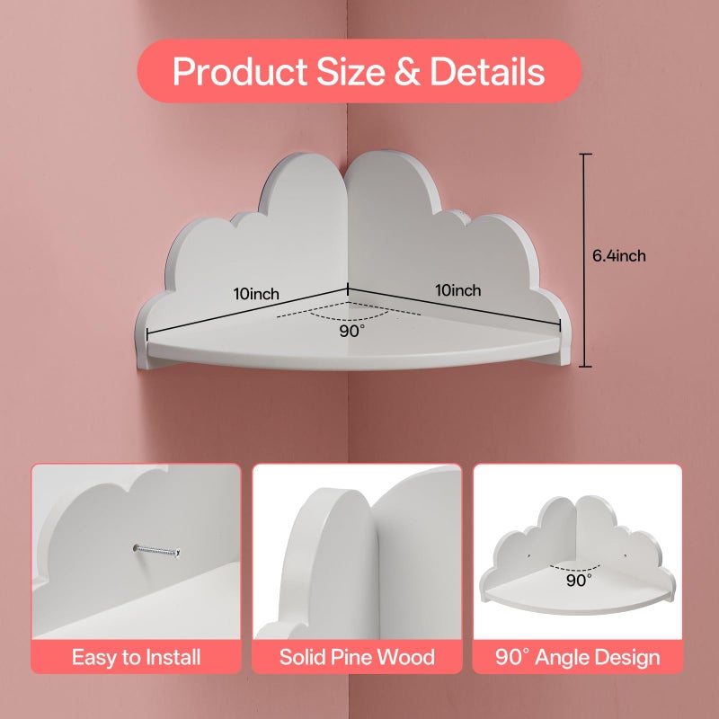 Conamily Cloud Corner Floating Shelvesï¼ŒSet of 3 White Corner Wall Shelf Floating Wooden Cute Wall Mounted Shelves Clouds Dispaly Shelf for Kidâ€™s Room,Toys, Plants & Storage - Image 5