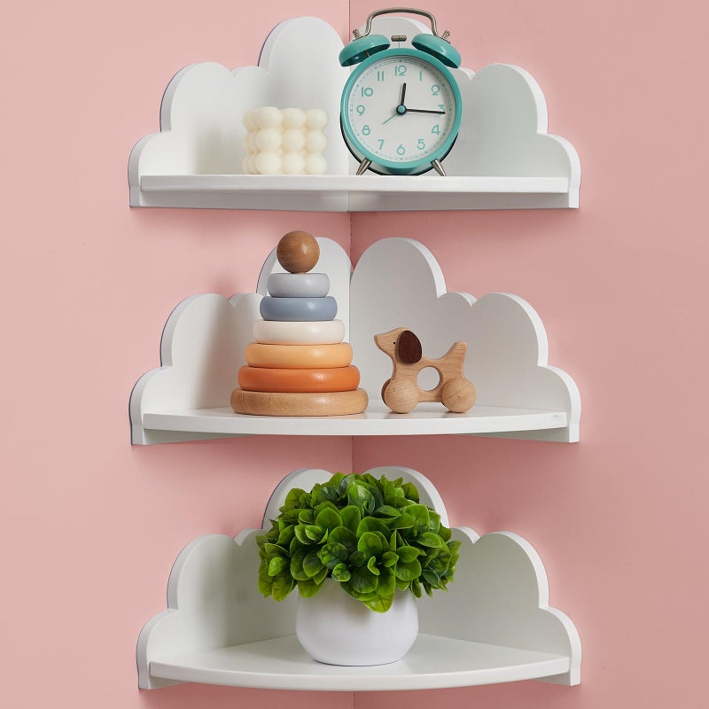 Conamily Cloud Corner Floating Shelvesï¼ŒSet of 3 White Corner Wall Shelf Floating Wooden Cute Wall Mounted Shelves Clouds Dispaly Shelf for Kidâ€™s Room,Toys, Plants & Storage - Image 1