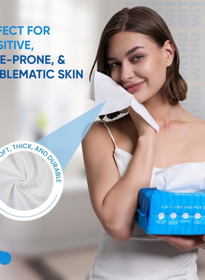 withu Disposable Face Towels, Ultra Soft, Thick Towelettes, Hygienic Makeup Remover, Facial Cleansing Wipes, Dry Washcloth & Napkins, Multi-Use/Family - Image 3