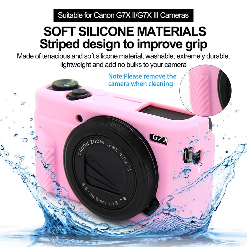 Easy Hood Camera Case for Canon Powershot G7X Mark II Digital Camera, Removable Lens Cover Silicone Gel Soft Camera Case with Key Marking, Rubber Protective Body Skin for Canon G7X II Camera Pink - Image 4