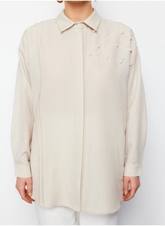 trendyol Stone Pearl Detailed Cotton Woven Shirt TCTSS24TG00032  - Image 4