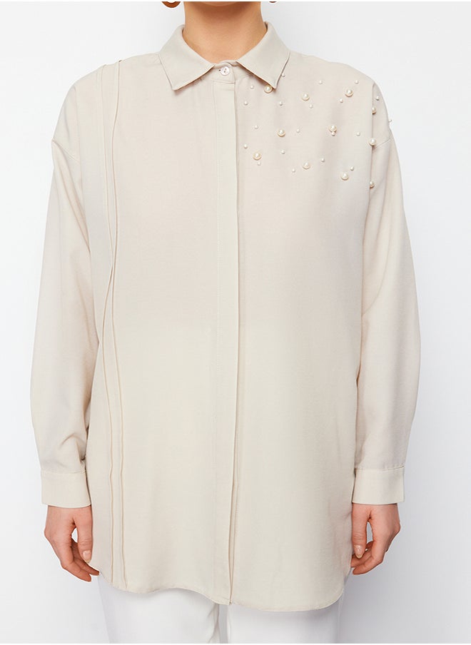 trendyol - Stone Pearl Detailed Cotton Woven Shirt TCTSS24TG00032 - Image 1