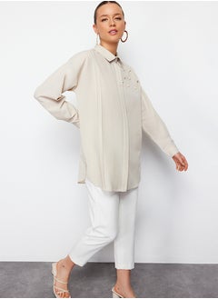 trendyol Stone Pearl Detailed Cotton Woven Shirt TCTSS24TG00032  - Image 2