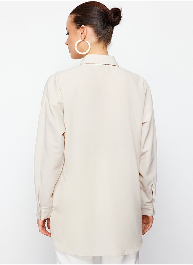 trendyol - Stone Pearl Detailed Cotton Woven Shirt TCTSS24TG00032 - Image 1