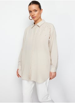 Stone Pearl Detailed Cotton Woven Shirt TCTSS24TG00032