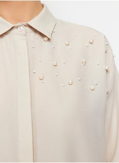 trendyol Stone Pearl Detailed Cotton Woven Shirt TCTSS24TG00032  - Image 5