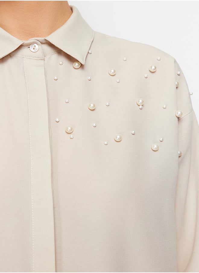 trendyol - Stone Pearl Detailed Cotton Woven Shirt TCTSS24TG00032 - Image 1