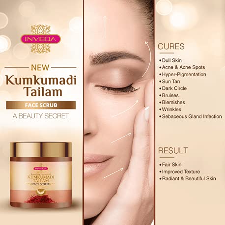 Inveda Kumkumadi Tailam Face Scrub | Prevents 9 Skin Problems with Kesar, Turmeric, Licorice and Sandalwood for Removing Dead Skin Cells for Radiant & Spot Free Skin, 100ml - Image 4