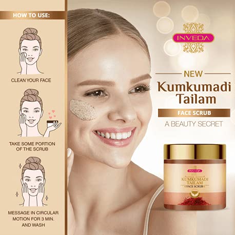 Inveda Kumkumadi Tailam Face Scrub | Prevents 9 Skin Problems with Kesar, Turmeric, Licorice and Sandalwood for Removing Dead Skin Cells for Radiant & Spot Free Skin, 100ml - Image 5