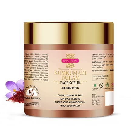 Inveda Kumkumadi Tailam Face Scrub | Prevents 9 Skin Problems with Kesar, Turmeric, Licorice and Sandalwood for Removing Dead Skin Cells for Radiant & Spot Free Skin, 100ml - Image 2