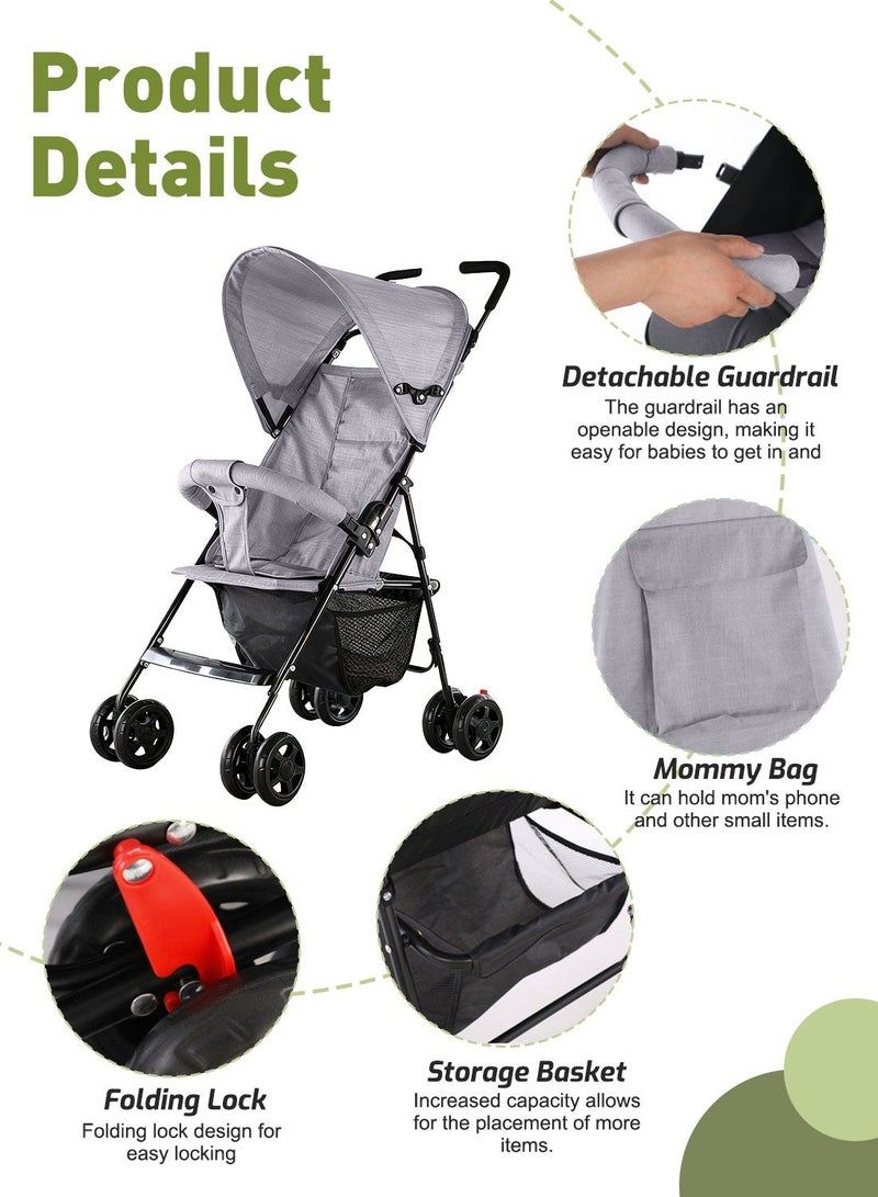 ما بيبي عربات أطفال صغار خفيفة الوزن، عربة سفر للأطفال الصغار سهلة الطي، عربة أطفال صغيرة مع مظلة - Image 3