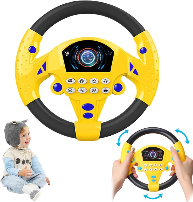 Slipps Kids Car Steering Wheel Toy, Steering Wheel Simulator | Battery Powered Cute Sensory Toys with Suction Cup, 360-Degree Rotatable Musical Driving Toy for Kids Boys Girls (Yellow Black) - Image 2