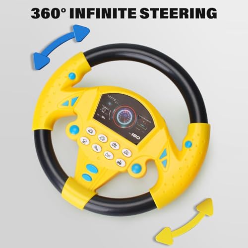 Slipps Kids Car Steering Wheel Toy, Steering Wheel Simulator | Battery Powered Cute Sensory Toys with Suction Cup, 360-Degree Rotatable Musical Driving Toy for Kids Boys Girls (Yellow Black) - Image 3