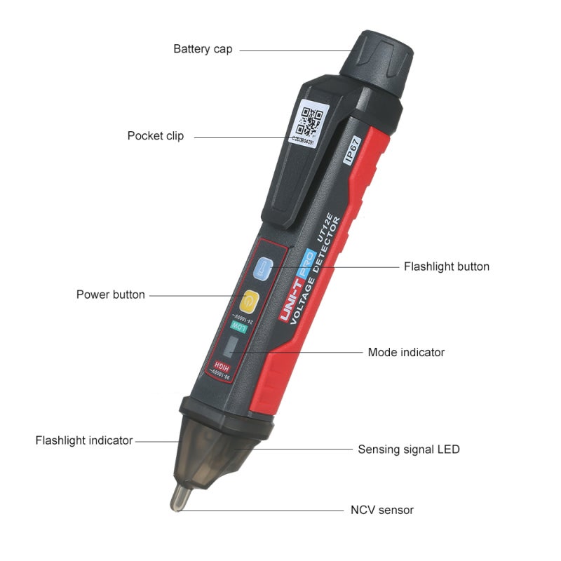 UNI-T UT12E AC Voltage Detector Meter 24V-1000V Non-Contact Portable Tester Pen Socket Volt Current Electric Test Pencil with Sound and Light Alarm and LED Flashlight Vibration - Image 5