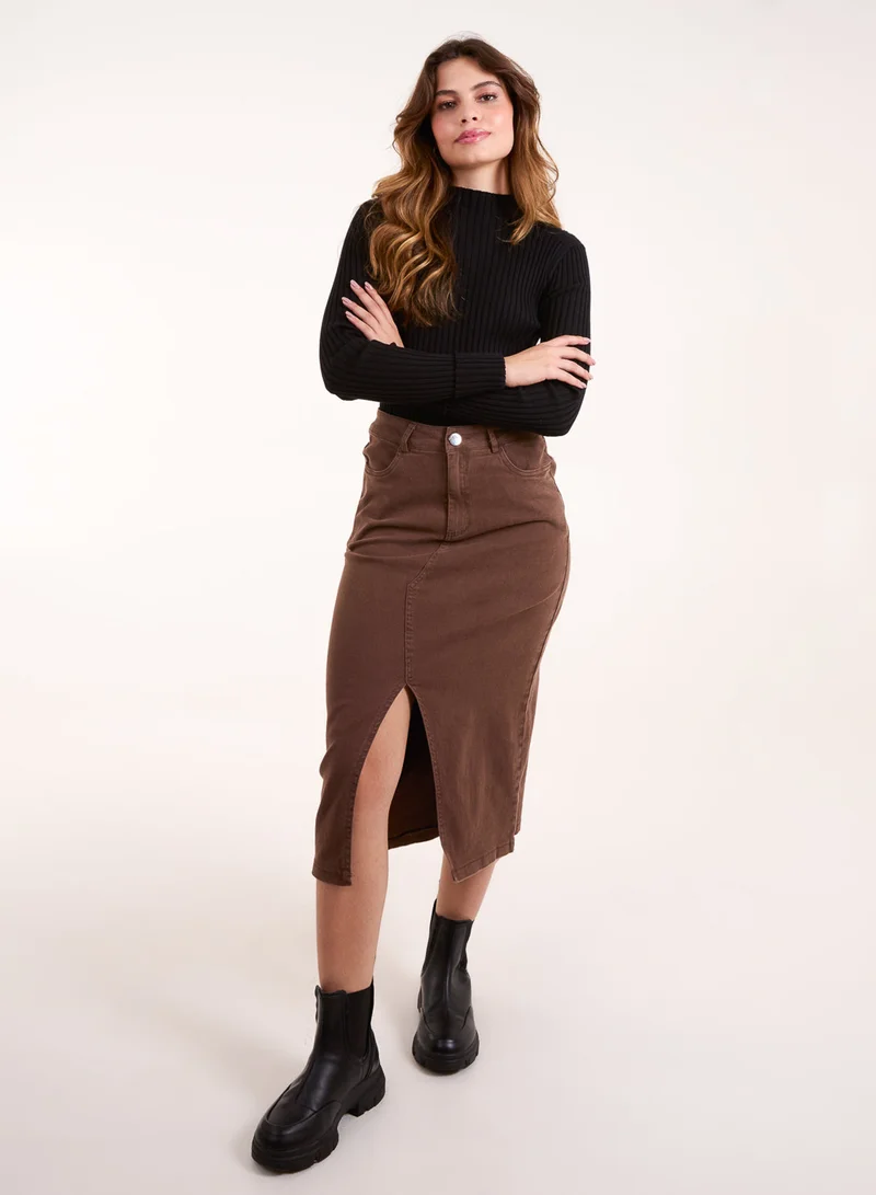 بلو فانيلا Acid Wash Denim Mid Skirt