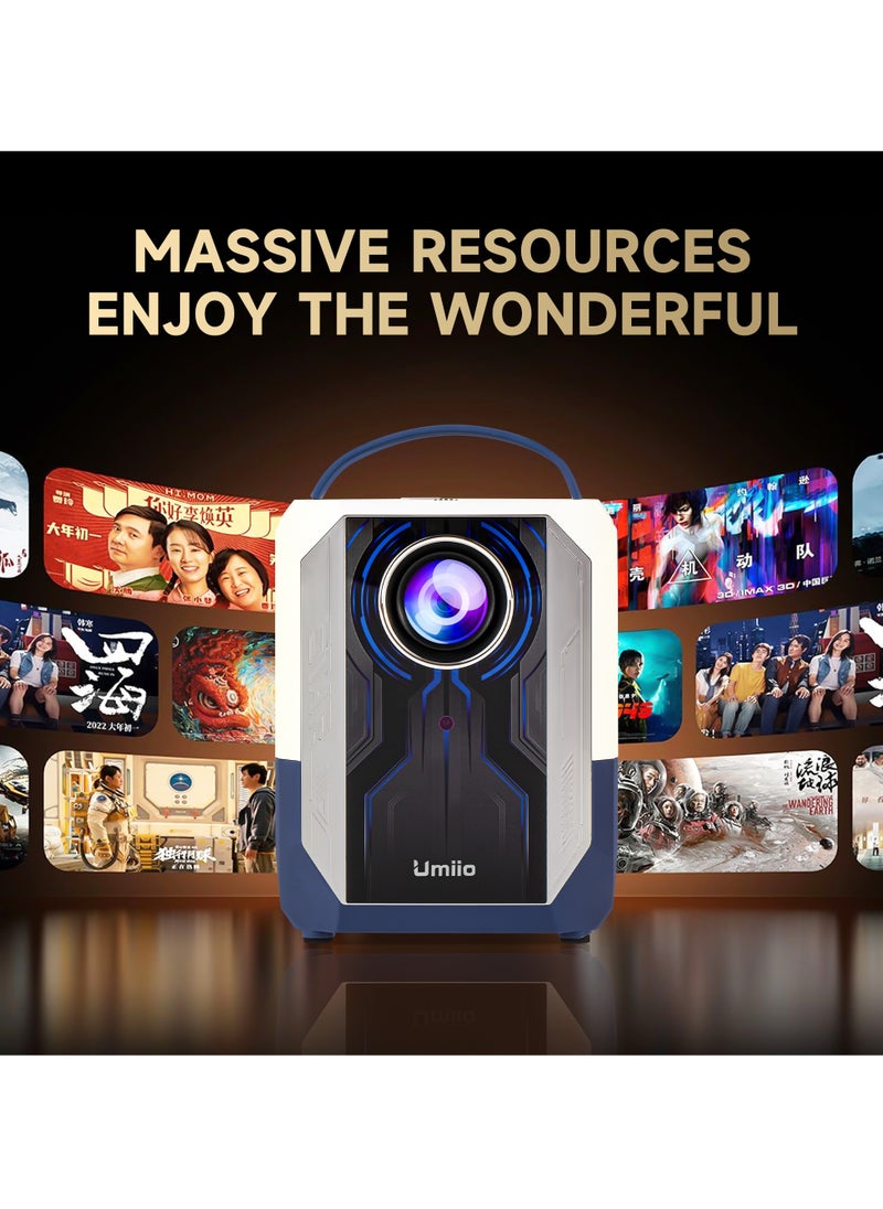 Umiio - Portable Smart Home Theater 4K Projector Wi-Fi Bluetooth Android Mobile Screen LED TV Game Projector Manual Focus HDMI/USB/AV/Remote Control with Angle Stand - Image 1