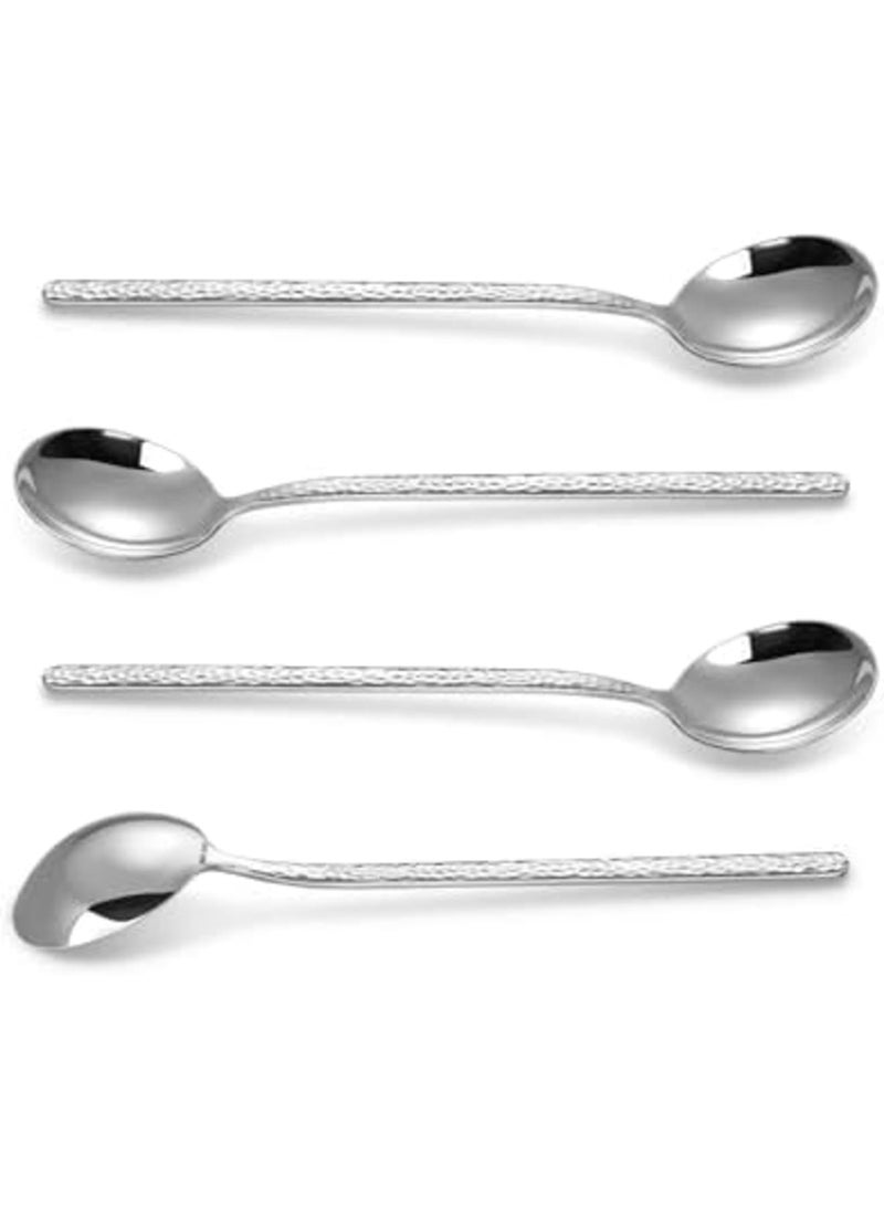 SYOSI Premium Korean Soup Spoons Set of 4-18/10 Stainless Steel Long Handle Soup Spoons with Deep Bowl - Elegant Hammered Design, Dishwasher Safe - Perfect for Ramen, Noodles  Asian Cuisine - Image 3