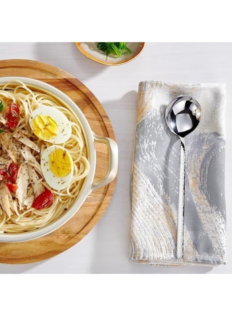 SYOSI Premium Korean Soup Spoons Set of 4-18/10 Stainless Steel Long Handle Soup Spoons with Deep Bowl - Elegant Hammered Design, Dishwasher Safe - Perfect for Ramen, Noodles  Asian Cuisine - Image 2