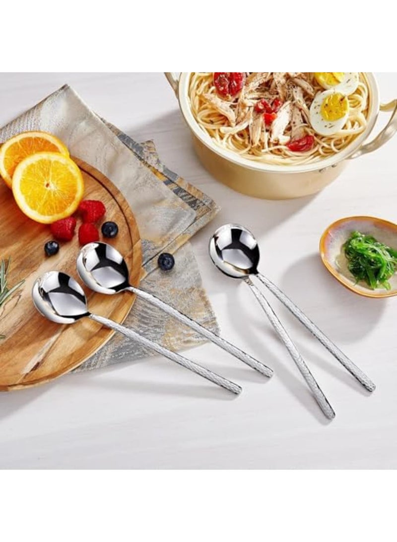SYOSI Premium Korean Soup Spoons Set of 4-18/10 Stainless Steel Long Handle Soup Spoons with Deep Bowl - Elegant Hammered Design, Dishwasher Safe - Perfect for Ramen, Noodles  Asian Cuisine - Image 5