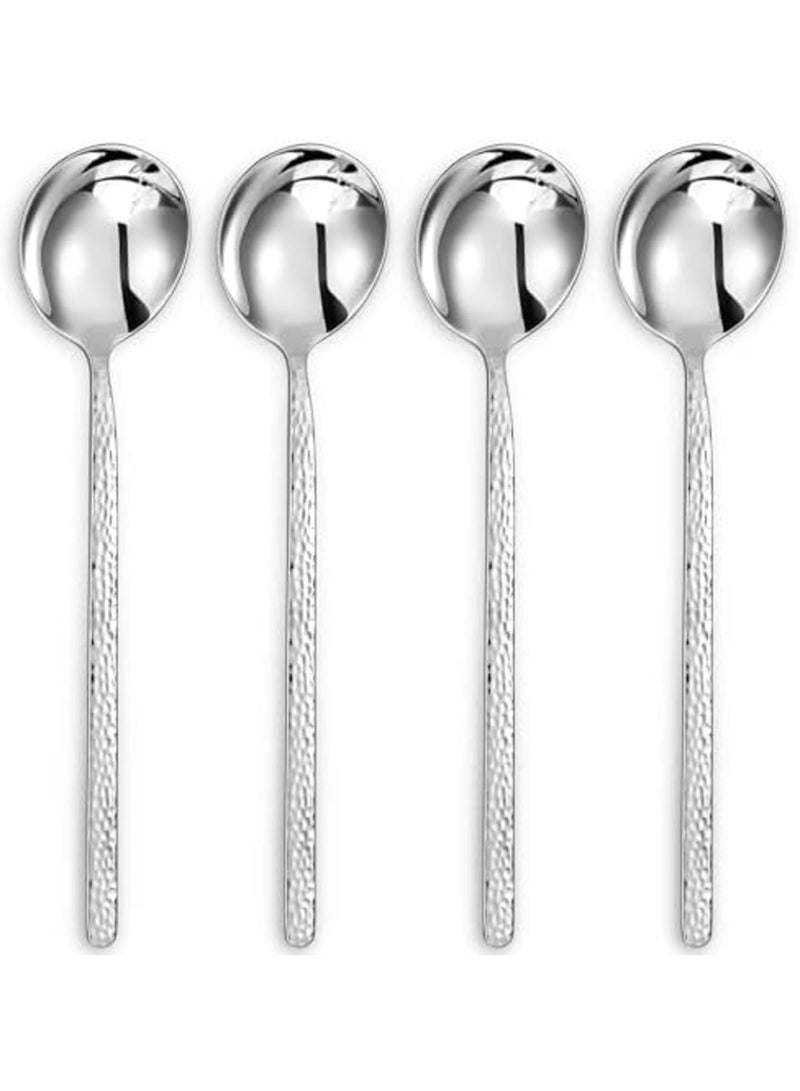 SYOSI Premium Korean Soup Spoons Set of 4-18/10 Stainless Steel Long Handle Soup Spoons with Deep Bowl - Elegant Hammered Design, Dishwasher Safe - Perfect for Ramen, Noodles  Asian Cuisine - Image 1