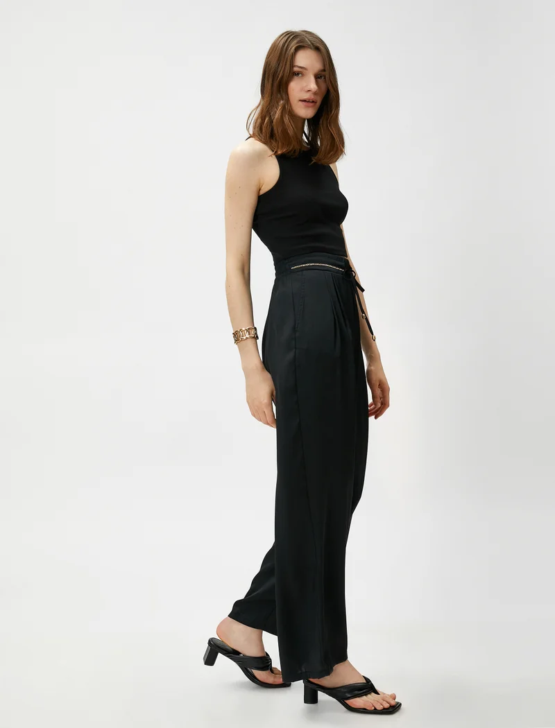 كوتون Wide Leg Trousers Chain Detail Drawstring