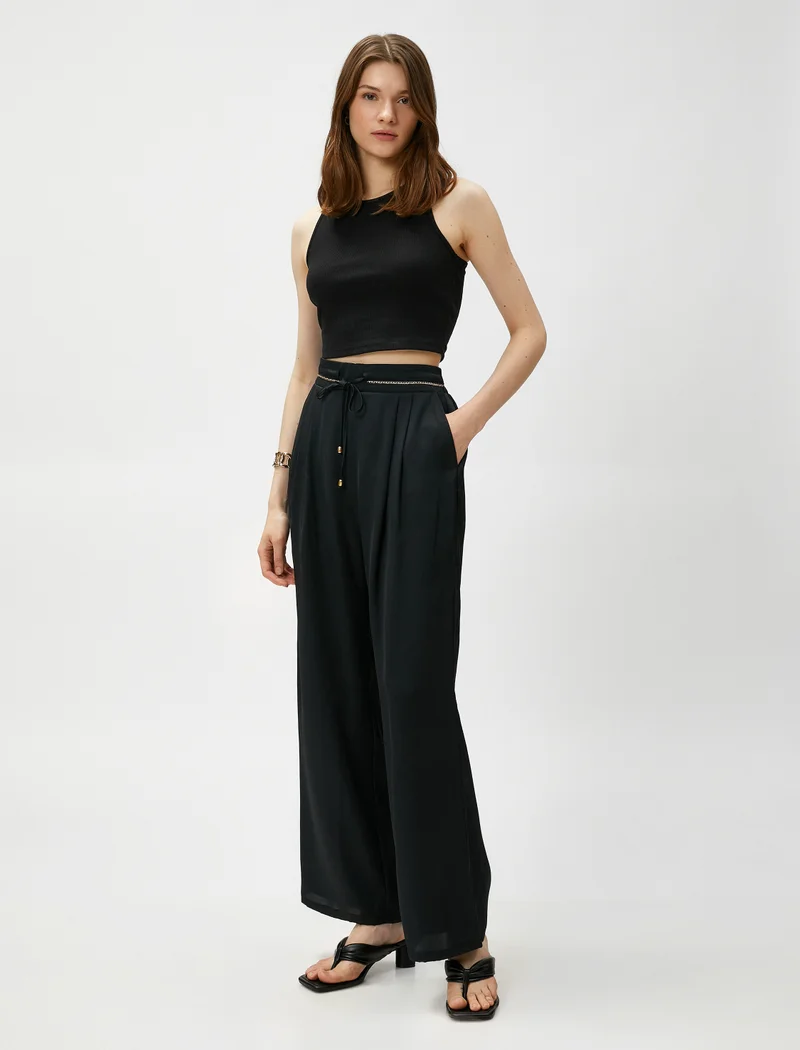 كوتون Wide Leg Trousers Chain Detail Drawstring