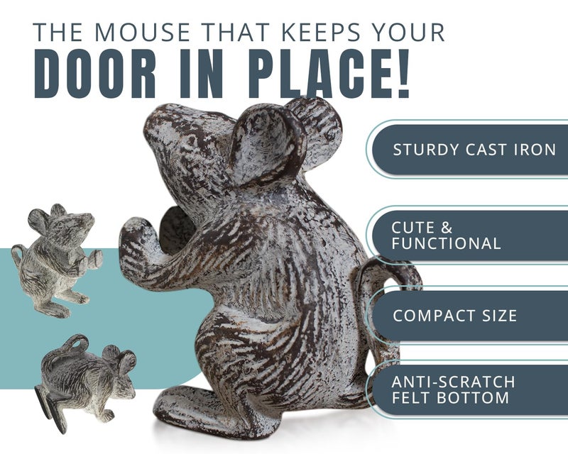 Comfify Cast Iron Mouse Door Stop – One Vintage Rustic Wedge in Antique White – Heavyweight Holder for Bedroom, Bath, or Entry - Image 2