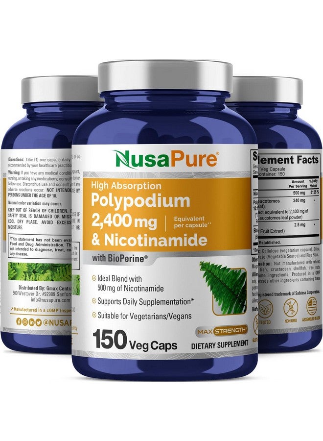 NusaPure نوسابور نيكوتيناميد 500 ملغ مستخلص بوليبوديوم لوكوتوموس 2400 ملغ لكل كبسولة نباتية - 150 عد (غير معدلة وراثيًا، خالية من الغلوتين، بيوبيرين) - Image 4