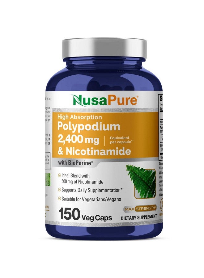 NusaPure نوسابور نيكوتيناميد 500 ملغ مستخلص بوليبوديوم لوكوتوموس 2400 ملغ لكل كبسولة نباتية - 150 عد (غير معدلة وراثيًا، خالية من الغلوتين، بيوبيرين) - Image 1