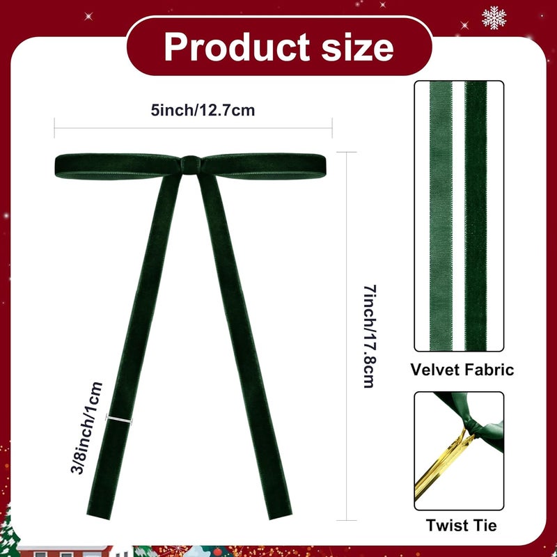 Utehilly Dark Green Vintage Velvet Bows Decorations Small Ornaments for Christmas Tree, Garland, Wreath, Door, Outdoor (24 Pcs, 5 * 7 Inch) - Image 2