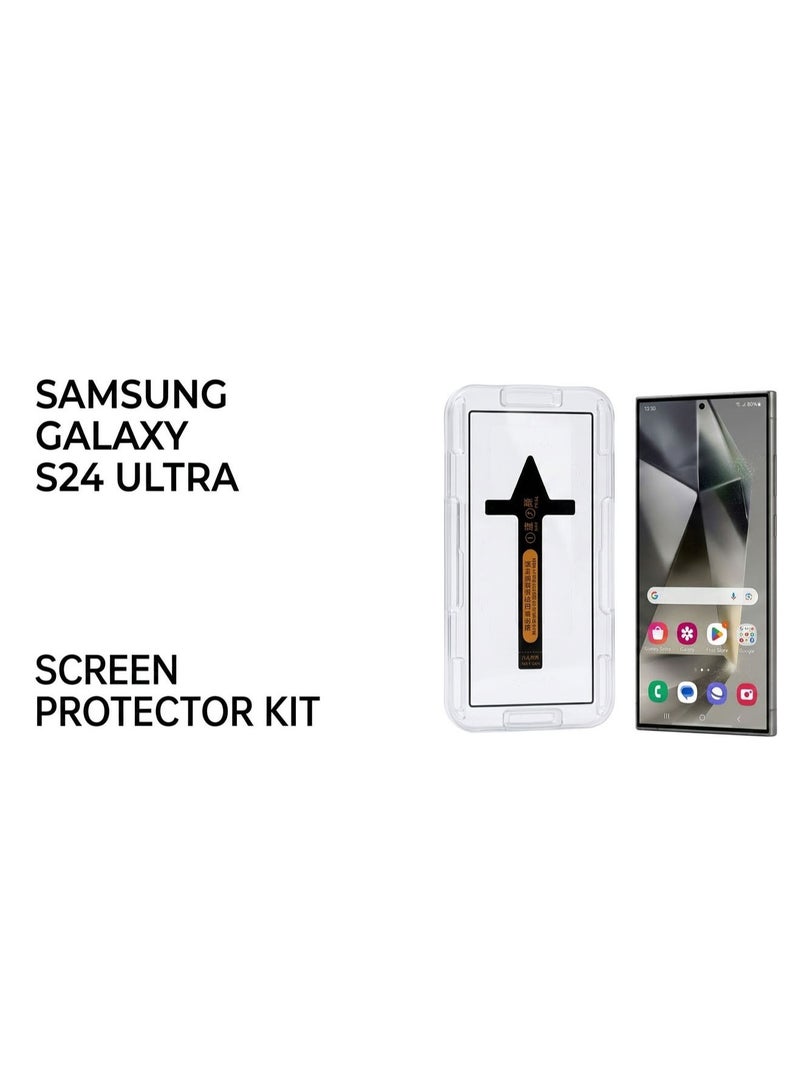 واقي شاشة لهاتف Samsung Galaxy S24 Ultra - مقاوم للغبار، خالٍ من الفقاعات، بإطار أسود ثلاثي الأبعاد (3D) وأدوات للتركيب السهل. - Image 1