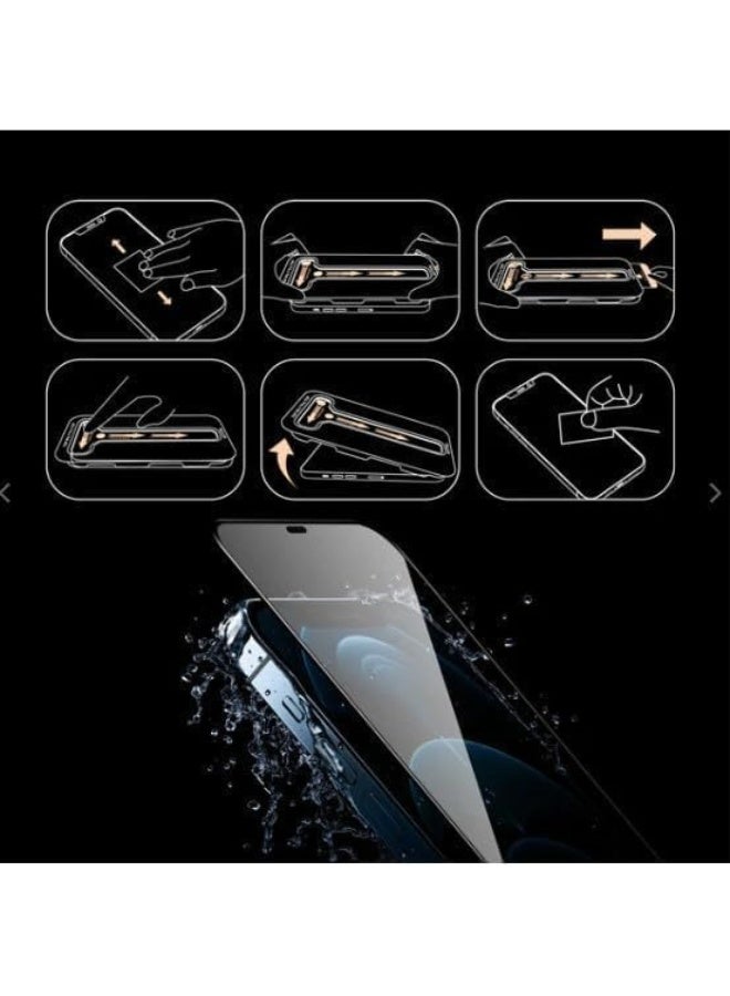 واقي شاشة لهاتف Samsung Galaxy S24 Ultra - مقاوم للغبار، خالٍ من الفقاعات، بإطار أسود ثلاثي الأبعاد (3D) وأدوات للتركيب السهل. - Image 4