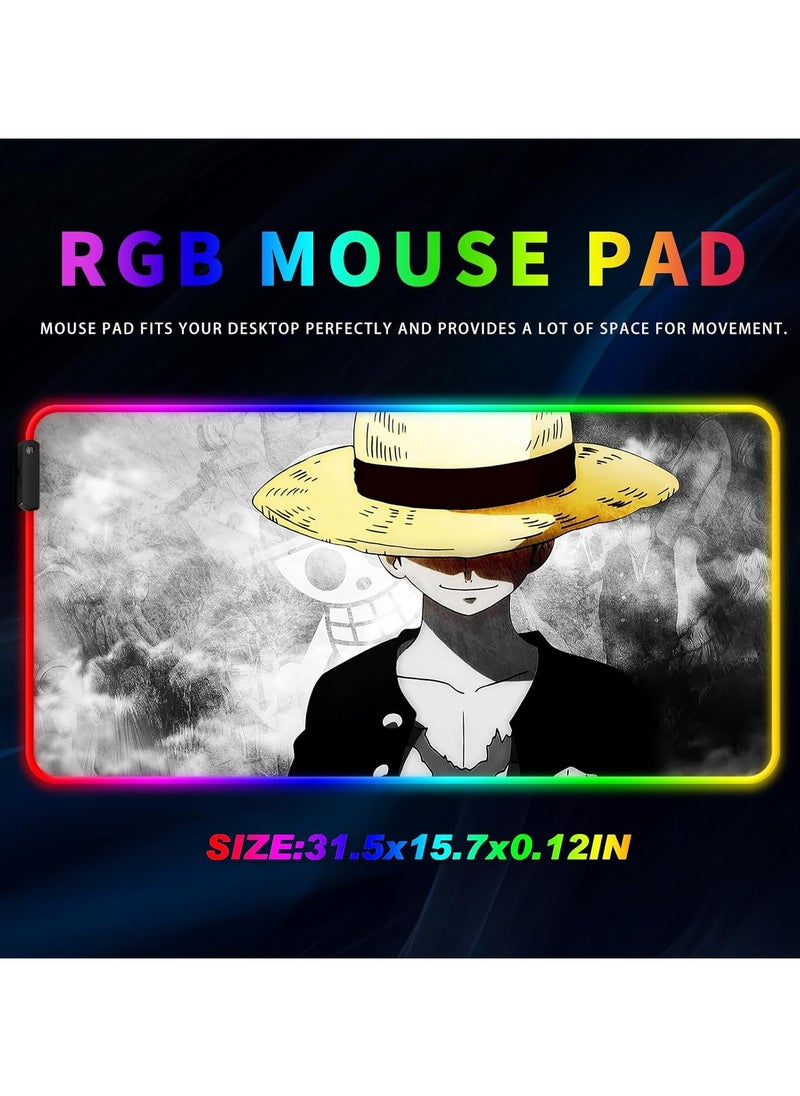 General - Anime RGB Mouse Pad, Extended Large Anime LED Luffy Mouse Pad for Home Office, Non Slip Rubber Base, Stitched Edge Gaming Luminous Table Pad for Computer Keyboard and Laptop - Image 1