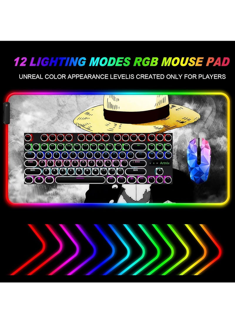 General - Anime RGB Mouse Pad, Extended Large Anime LED Luffy Mouse Pad for Home Office, Non Slip Rubber Base, Stitched Edge Gaming Luminous Table Pad for Computer Keyboard and Laptop - Image 1