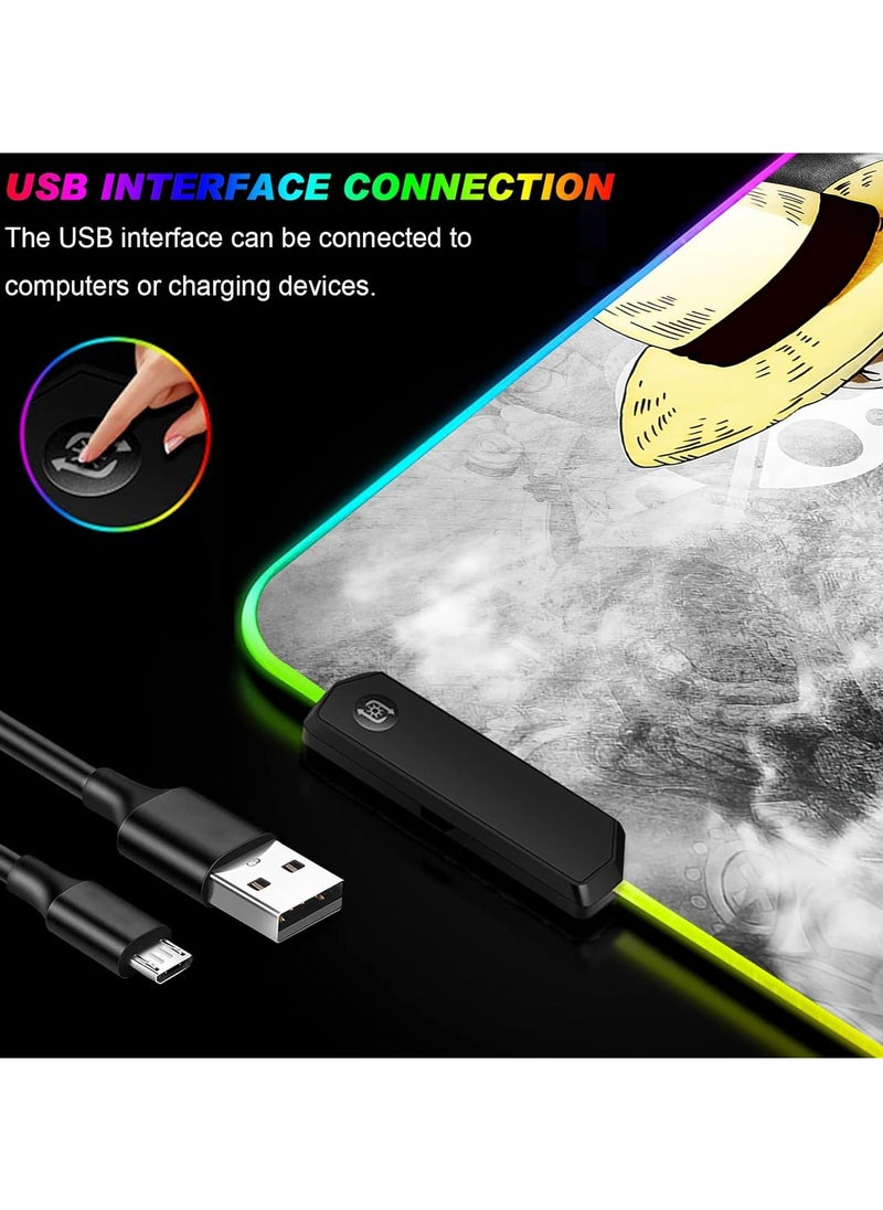 General - Anime RGB Mouse Pad, Extended Large Anime LED Luffy Mouse Pad for Home Office, Non Slip Rubber Base, Stitched Edge Gaming Luminous Table Pad for Computer Keyboard and Laptop - Image 1
