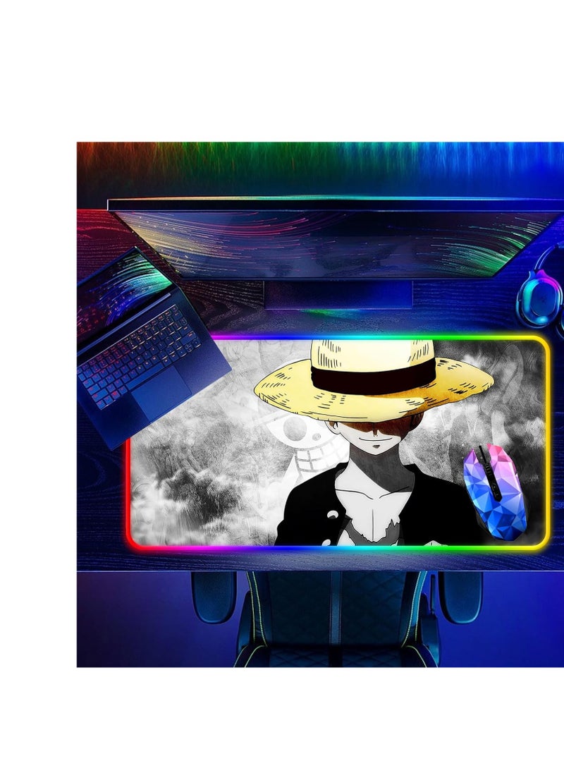 General - Anime RGB Mouse Pad, Extended Large Anime LED Luffy Mouse Pad for Home Office, Non Slip Rubber Base, Stitched Edge Gaming Luminous Table Pad for Computer Keyboard and Laptop - Image 1
