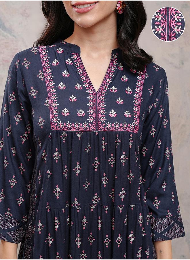 Vishudh Women Blue Printed Viscose Kurta with Palazzo Pants by Styli  - Image 5