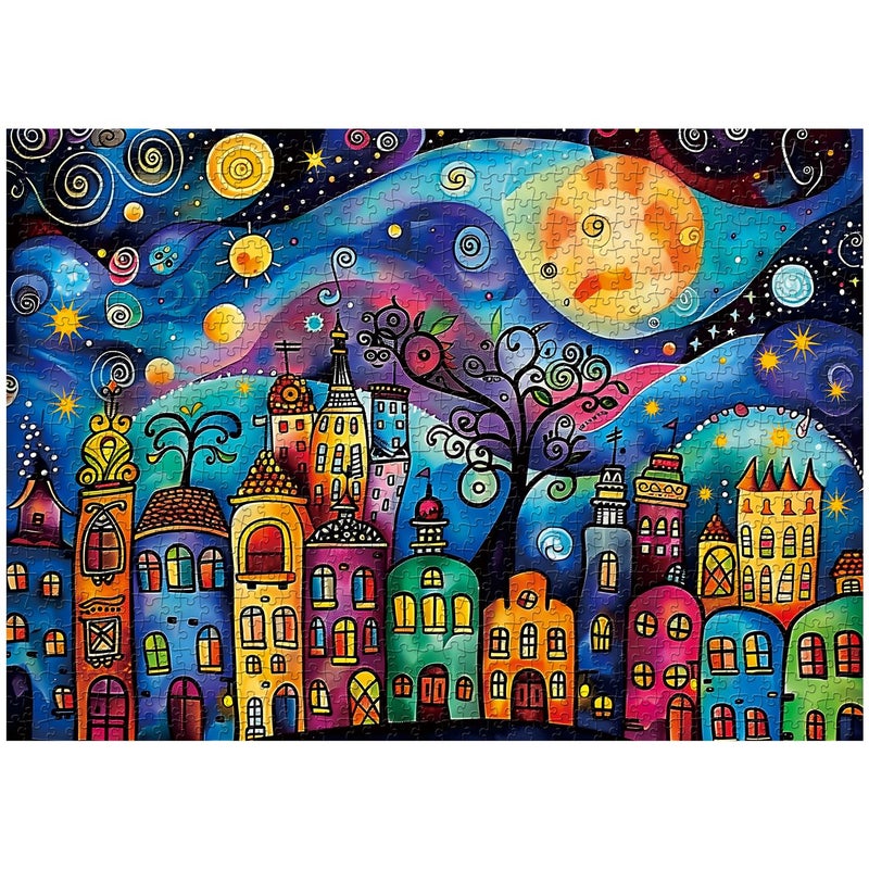 PPuzzling Colorful Houses Puzzles for Adults 1000 Pieces Village Night Landscape Jigsaw Puzzles Fantasy Abstract Starry Sky Puzzle as Nature Decor - Image 3