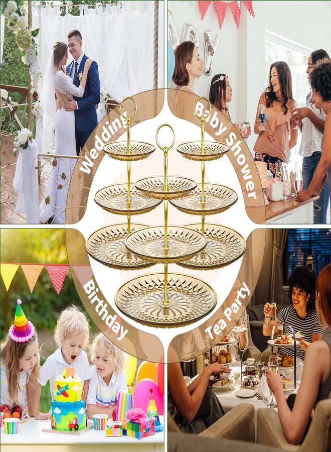 Patelai 8 Packs 3 Tier Crystal Acrylic Clear Cake Stand with Gold Round Holder Acrylic Cupcake Stand Holder for Home Wedding Holiday Birthday Baby Shower Tea Party (Clear Amber) - Image 5