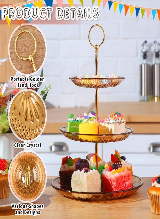 Patelai 8 Packs 3 Tier Crystal Acrylic Clear Cake Stand with Gold Round Holder Acrylic Cupcake Stand Holder for Home Wedding Holiday Birthday Baby Shower Tea Party (Clear Amber) - Image 2